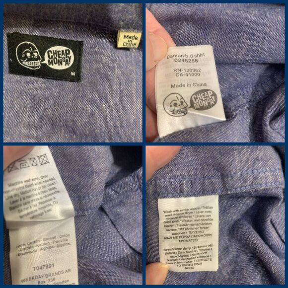 CHEAP MONDAY Marled Denim-Blue 100% Cotton Button Down LS Mens DAMON Shirt Sz M - Picture 9 of 11